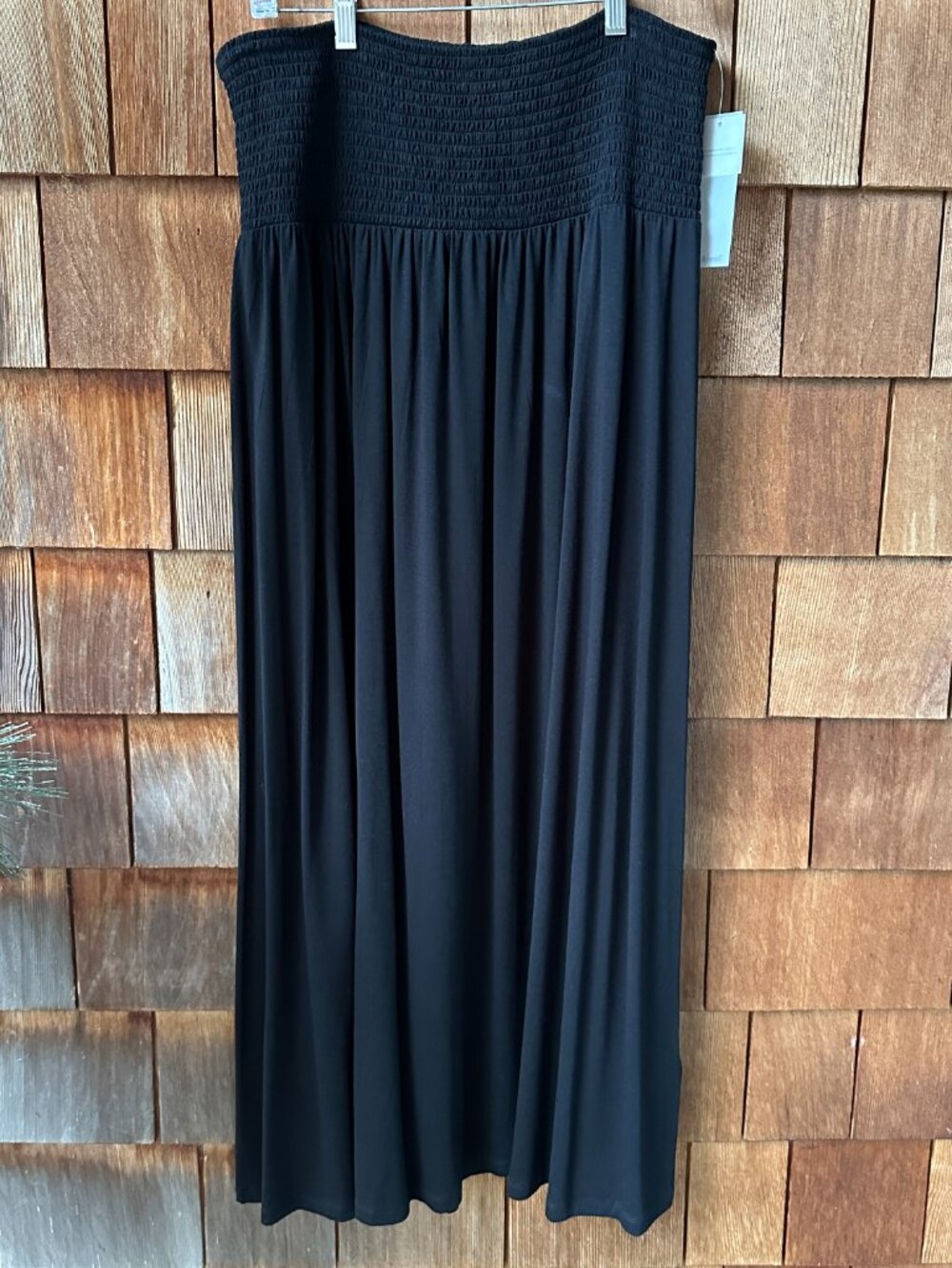 NWT Eileen Fisher Black Smocked Elastic Skirt/Strapless Dress in Women's Large - Picture 4 of 9